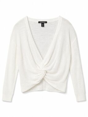 Express White Twist-Knot V-Neck Sweater